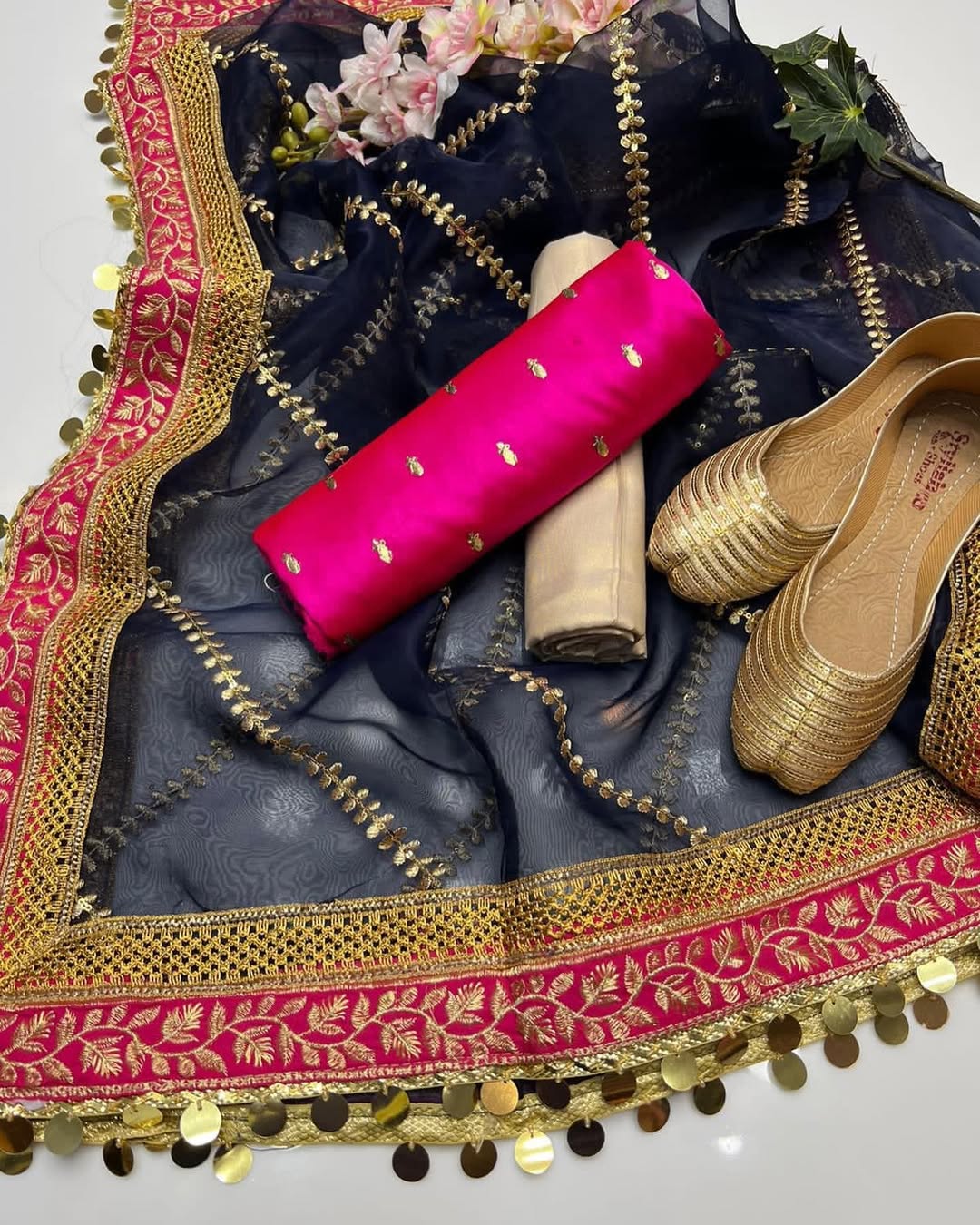 4pc Unstich Full Heavy Embroidered suit - Shocking Nevy Blue