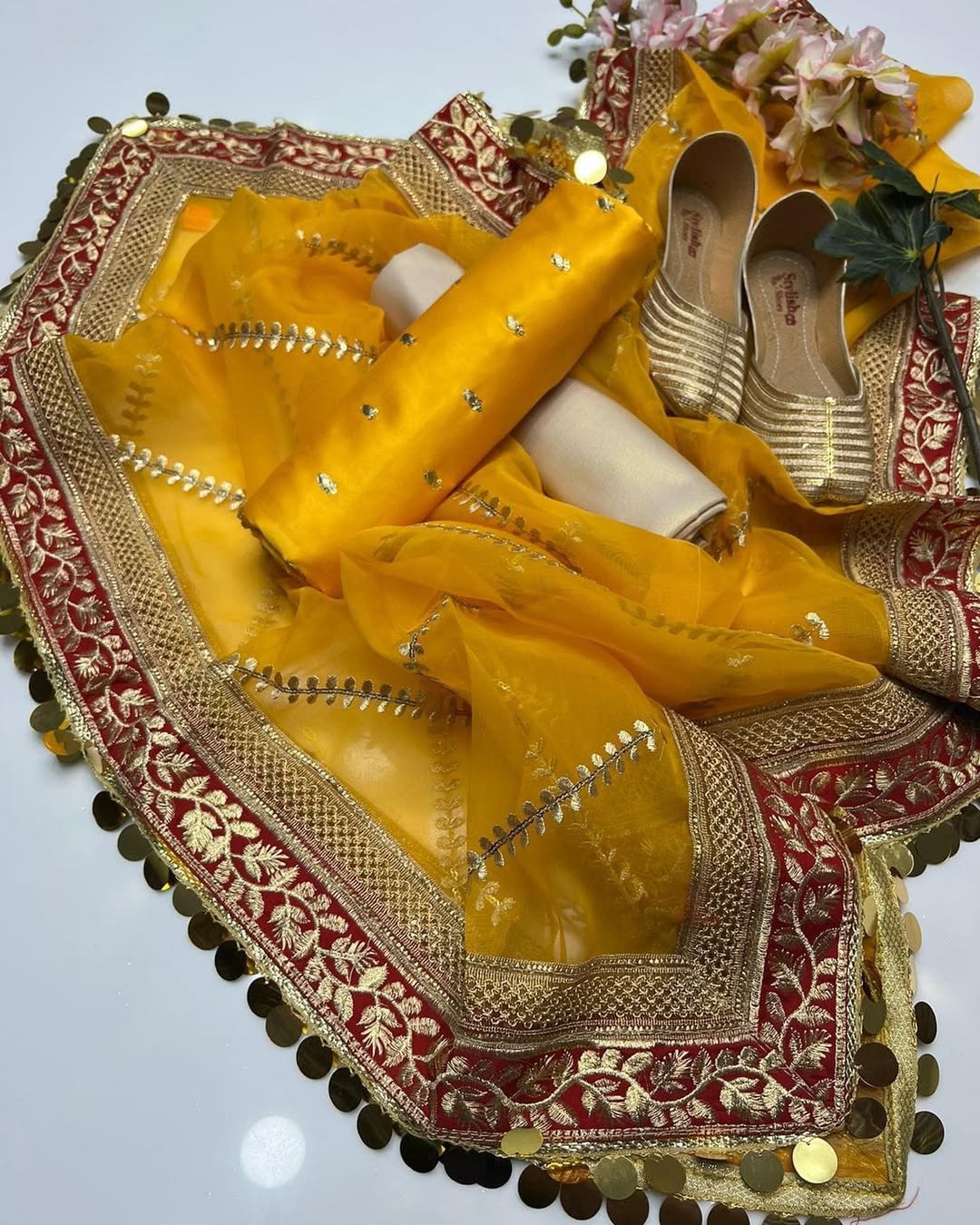 4pc Unstich Full Heavy Embroidered suit - Yellow