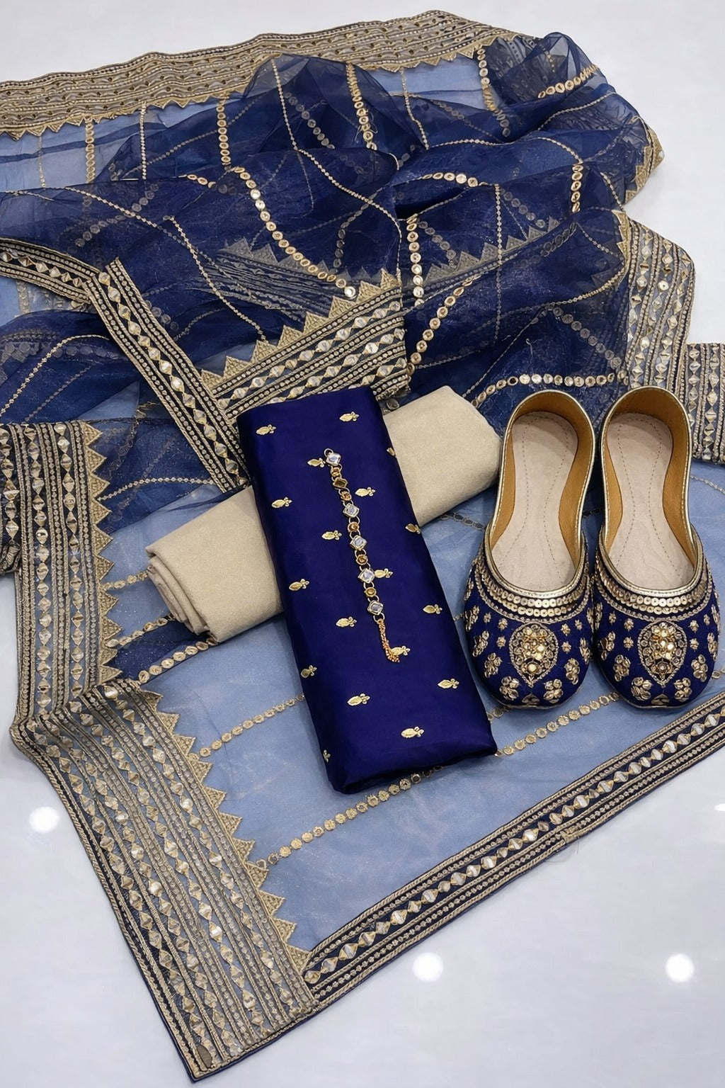 4pc Unstich Full Heavy Embroidered suit - Nevy Blue