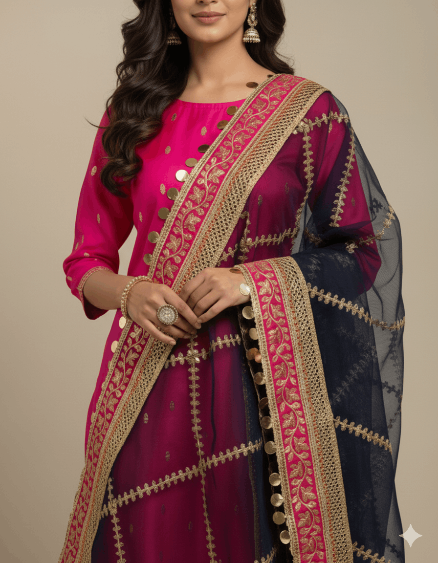 4pc Unstich Full Heavy Embroidered suit - Shocking Nevy Blue