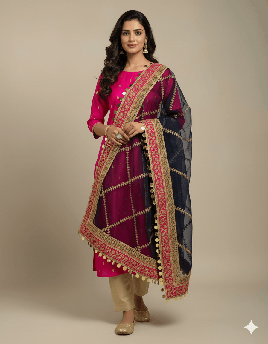 4pc Unstich Full Heavy Embroidered suit - Shocking Nevy Blue