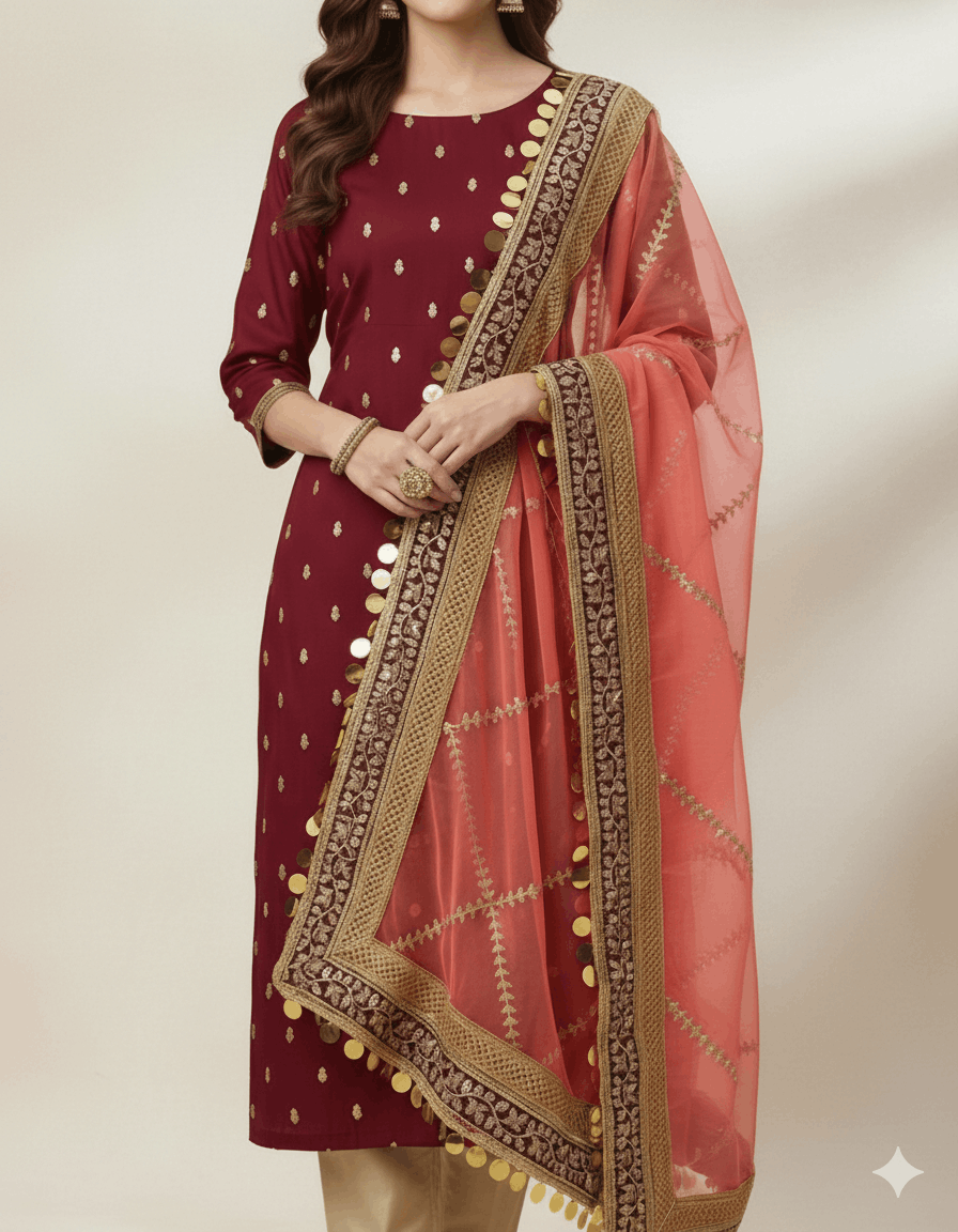 4pc Unstich Full Heavy Embroidered suit - T Pink Mehroon