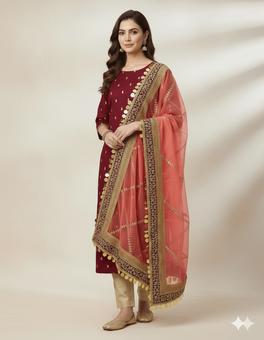 4pc Unstich Full Heavy Embroidered suit - T Pink Mehroon